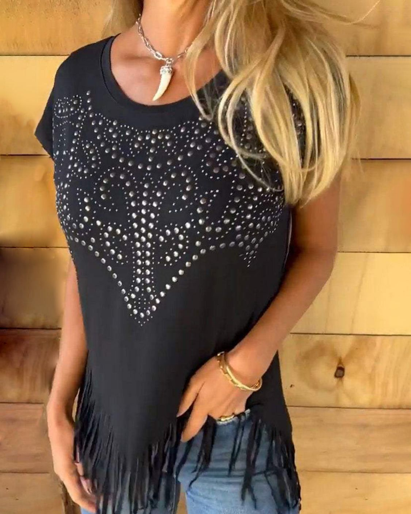 MASOVA - Studded Fringe T-Shirt