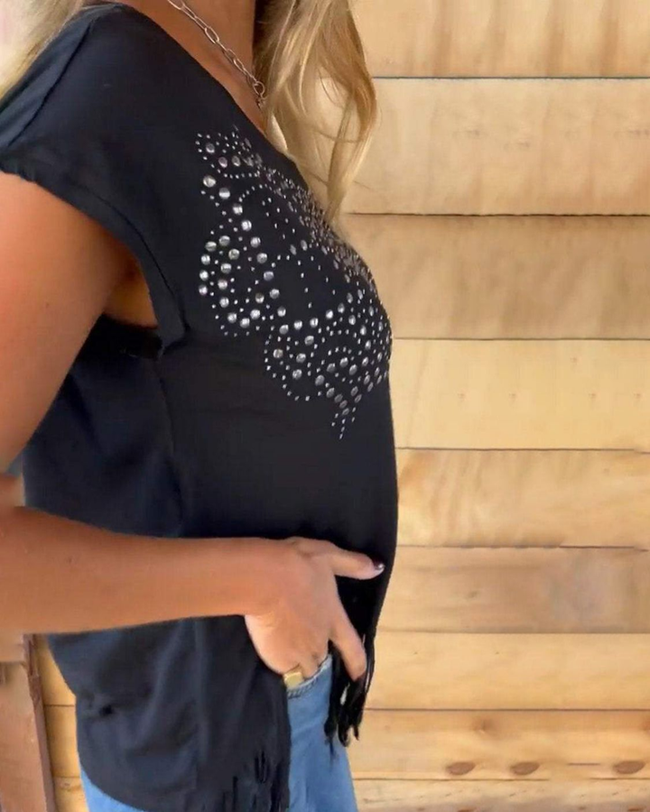 MASOVA - Studded Fringe T-Shirt