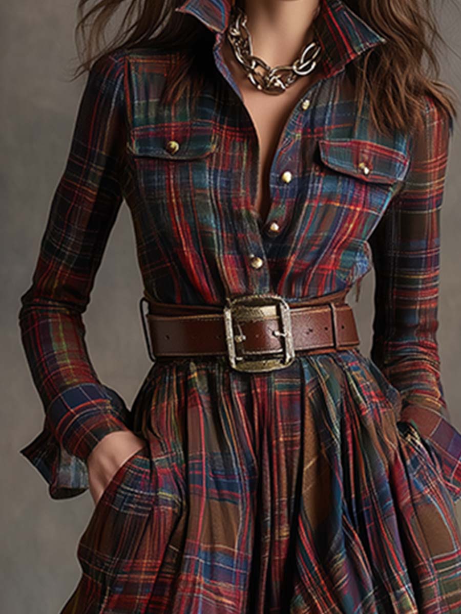 Women Belted Shirt Dress Long Sleeve