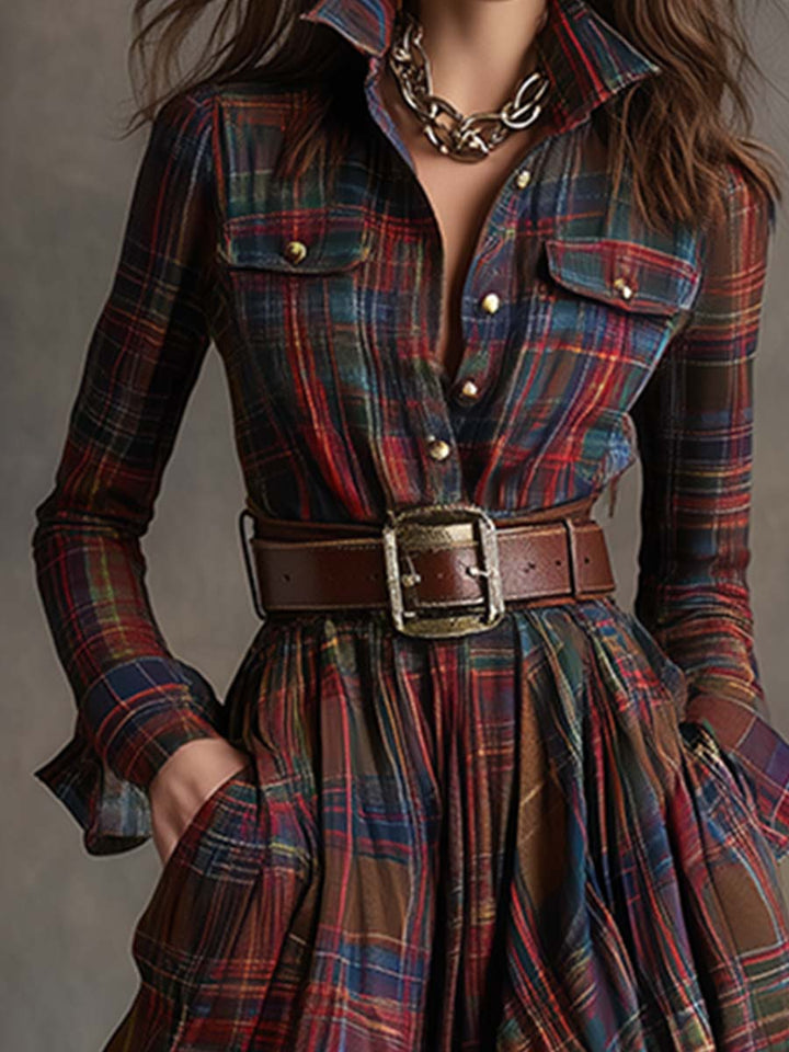 Women Belted Shirt Dress Long Sleeve